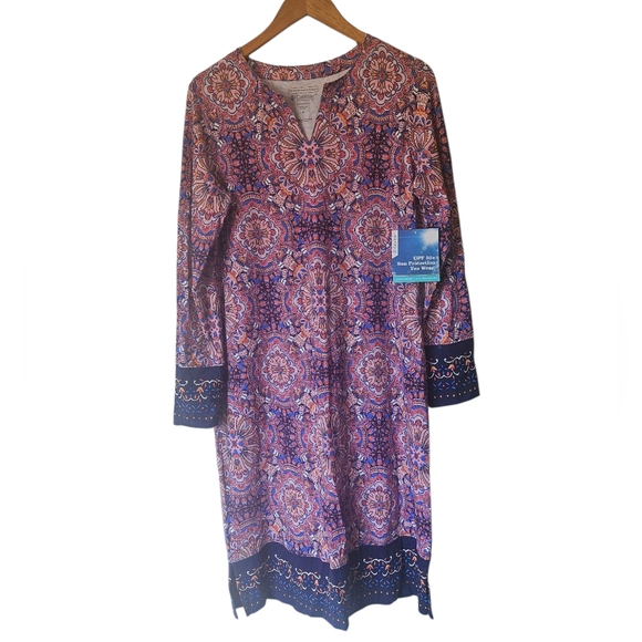 Coolibar Dresses & Skirts - Coolibar Oceanside Midi Dress, Pink Blue Paisley, Coastal SPF Protection, Size M
